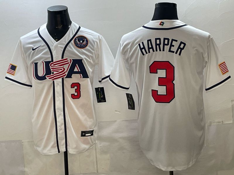 Men 2026 World Cub USA #3 Harper White Game Nike MLB Jersey style 006->->MLB Jersey